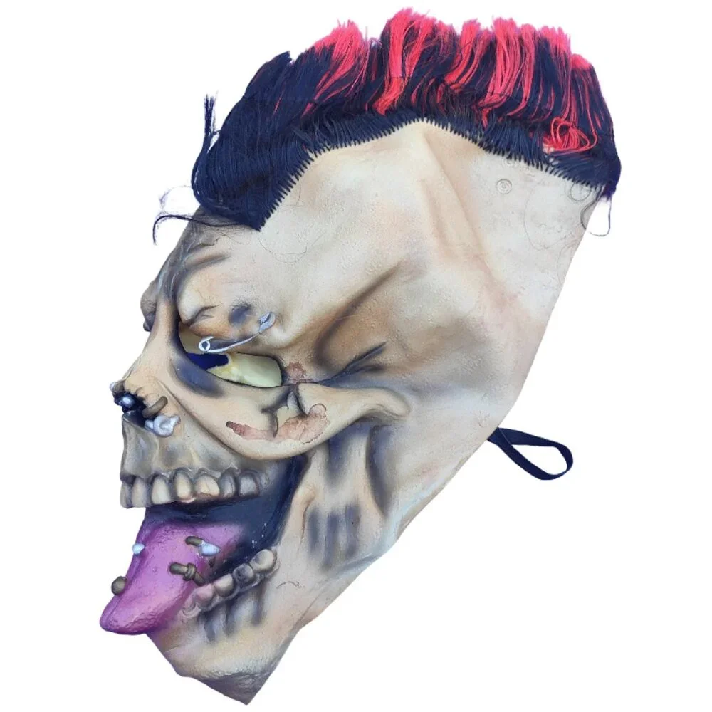 Vintage Latex Full-Face Halloween Mask: Zombie/Undead Punk Rock Mohawk Piercings